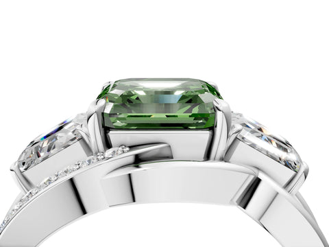White gold Three-Stone Fancy Green Asscher Cut Cut Diamond Split Shank Prong Set Ring_4