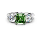 White gold Three-Stone Fancy Green Asscher Cut Cut Milgrain Band Prong Setting Ring_36