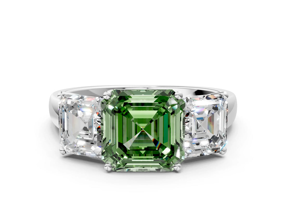 White gold Three-Stone Fancy Green Asscher Cut Cut Solitaire Ring with Classic Prong Setting_24