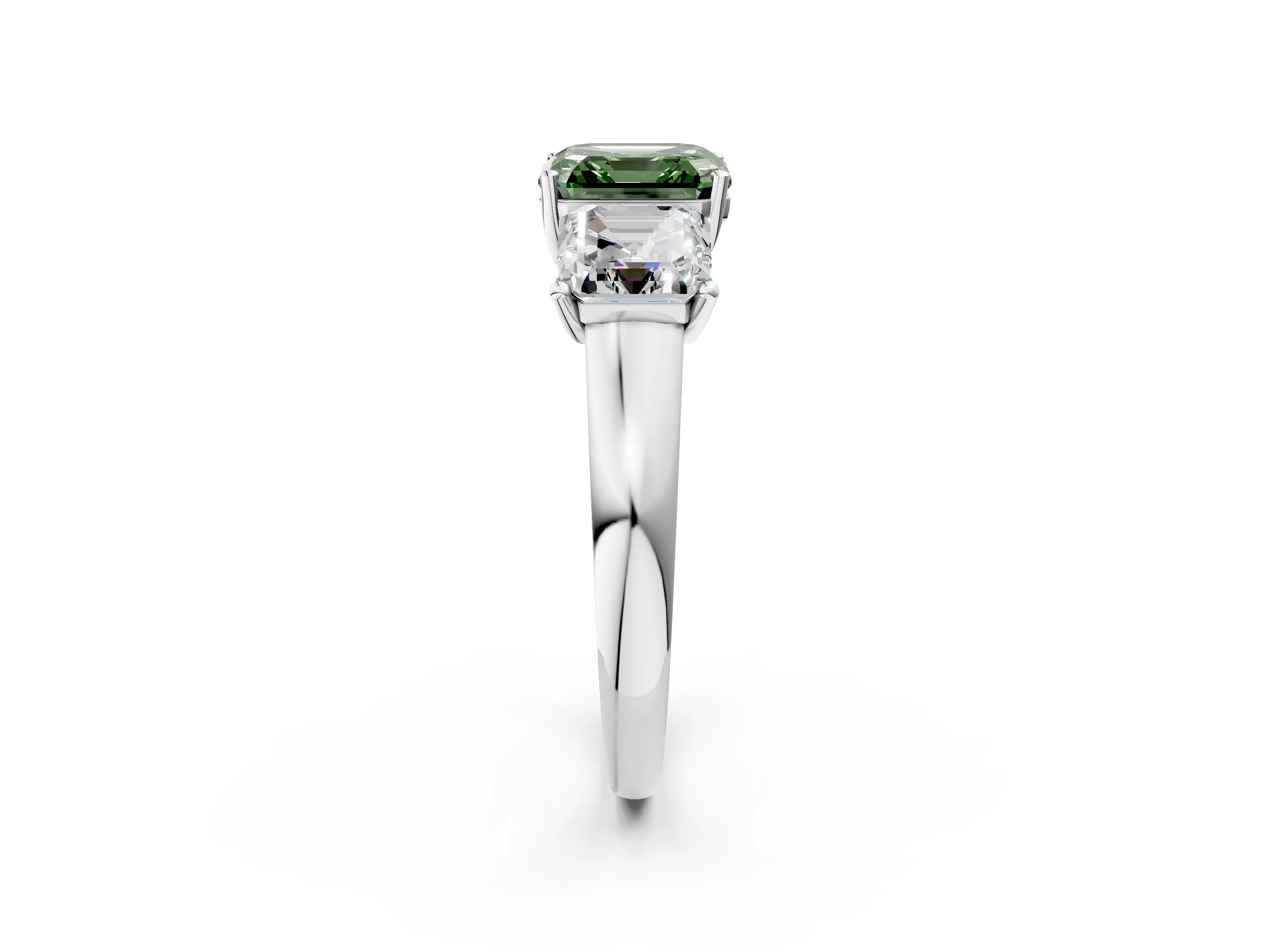 White gold Three-Stone Fancy Green Asscher Cut Cut Solitaire Ring with Classic Prong Setting_26