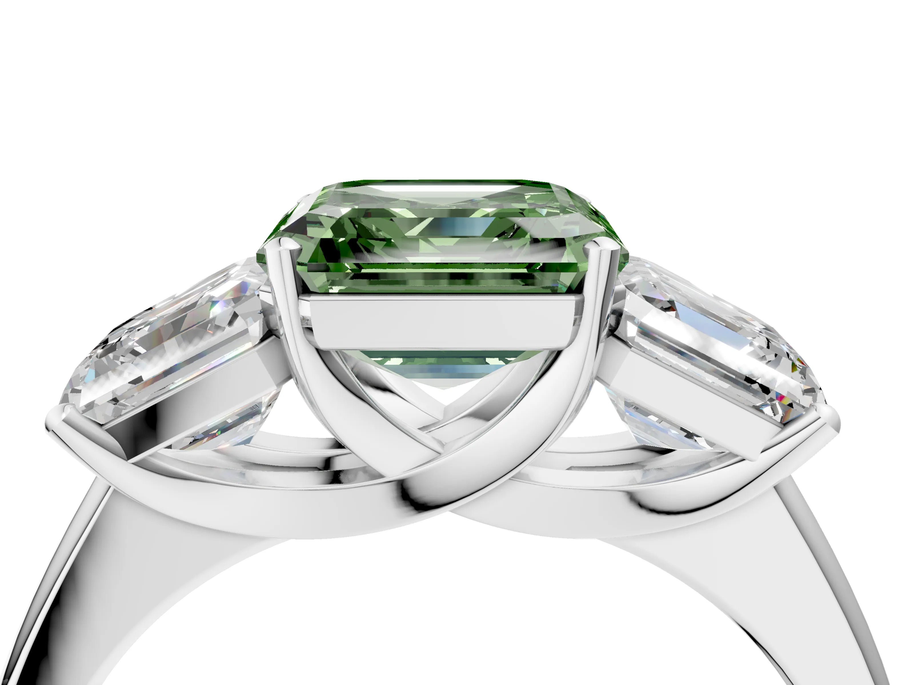 White gold Three-Stone Fancy Green Asscher Cut Cut Solitaire Ring with Classic Prong Setting_28