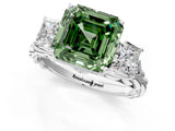White gold Three-Stone Fancy Green Asscher Cut Diamond Braided Band Ring with Four-Prong Setting_52