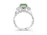 White gold Three-Stone Fancy Green Asscher Cut Diamond Braided Band Ring with Four-Prong Setting_54