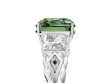 White gold Three-Stone Fancy Green Asscher Cut Diamond Braided Band Ring with Four-Prong Setting_55