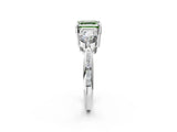 White gold Three-Stone Fancy Green Asscher Cut Diamond Channel Set Engagement Ring with Prong Setting_2