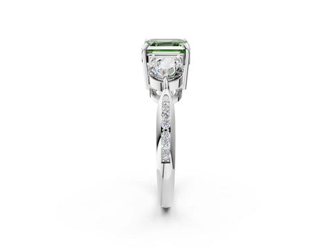 White gold Three-Stone Fancy Green Asscher Cut Diamond Channel Set Engagement Ring with Prong Setting_2