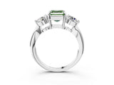 White gold Three-Stone Fancy Green Asscher Cut Diamond Channel Set Engagement Ring with Prong Setting_3