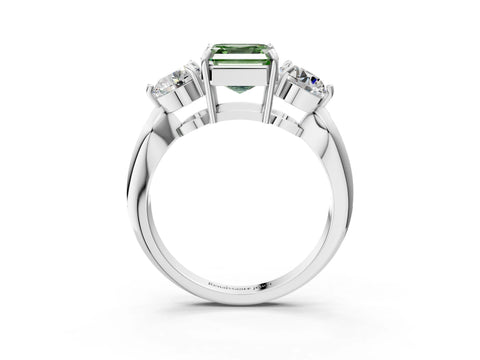 White gold Three-Stone Fancy Green Asscher Cut Diamond Channel Set Engagement Ring with Prong Setting_3