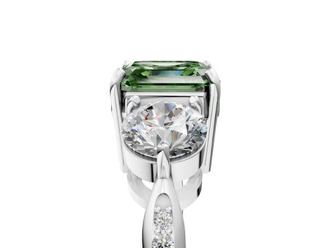 White gold Three-Stone Fancy Green Asscher Cut Diamond Channel Set Engagement Ring with Prong Setting_5