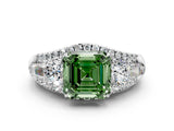 White gold Three-Stone Fancy Green Asscher Cut Diamond Engagement Ring with Pave Band and Prong Setting_13