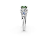 White gold Three-Stone Fancy Green Asscher Cut Diamond Engagement Ring with Pave Band and Prong Setting_14