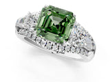 White gold Three-Stone Fancy Green Asscher Cut Diamond Engagement Ring with Pave Band and Prong Setting_14
