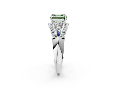 White gold Three-Stone Fancy Green Asscher Cut Diamond Engagement Ring with Pave Band and Prong Setting_14