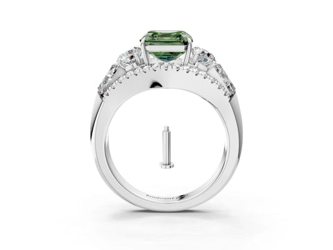 White gold Three-Stone Fancy Green Asscher Cut Diamond Engagement Ring with Pave Band and Prong Setting_15
