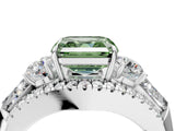 White gold Three-Stone Fancy Green Asscher Cut Diamond Engagement Ring with Pave Band and Prong Setting_16