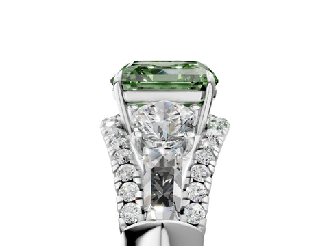 White gold Three-Stone Fancy Green Asscher Cut Diamond Engagement Ring with Pave Band and Prong Setting_17