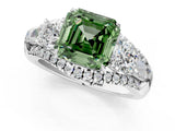 White gold Three-Stone Fancy Green Asscher Cut Diamond Engagement Ring with Pave Band and Prong Setting_19
