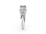 White gold Three-Stone Fancy Green Asscher Cut Diamond Engagement Ring with Pave Band and Prong Setting_20