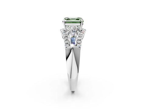 White gold Three-Stone Fancy Green Asscher Cut Diamond Engagement Ring with Pave Band and Prong Setting_20