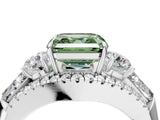 White gold Three-Stone Fancy Green Asscher Cut Diamond Engagement Ring with Pave Band and Prong Setting_22