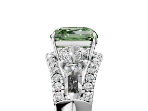 White gold Three-Stone Fancy Green Asscher Cut Diamond Engagement Ring with Pave Band and Prong Setting_23