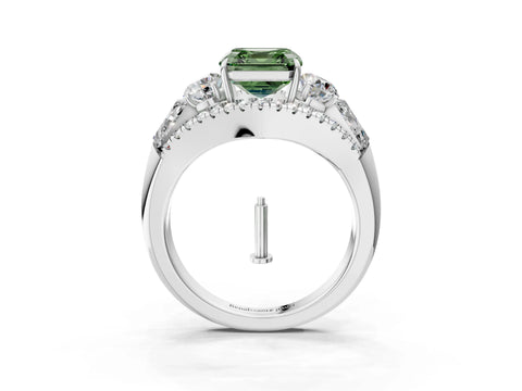 White gold Three-Stone Fancy Green Asscher Cut Diamond Engagement Ring with Pave Band and Prong Setting_3