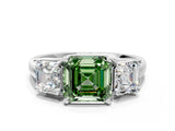 White gold Three-Stone Fancy Green Asscher Cut Diamond Engagement Ring with Prong Setting_15