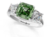 White gold Three-Stone Fancy Green Asscher Cut Diamond Engagement Ring with Prong Setting_16