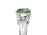 White gold Three-Stone Fancy Green Asscher Cut Diamond Engagement Ring with Prong Setting_20
