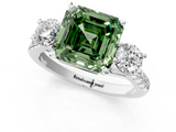 White gold Three-Stone Fancy Green Asscher  Cut Diamond Pavé Band with Four-Prong Setting_1