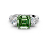 White gold Three-Stone Fancy Green Asscher  Cut Diamond Pavé Band with Four-Prong Setting