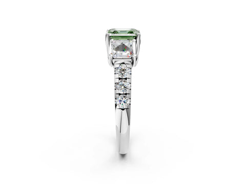 White gold Three-Stone Fancy Green Asscher Cut Diamond Pavé Band with Prong Setting_14