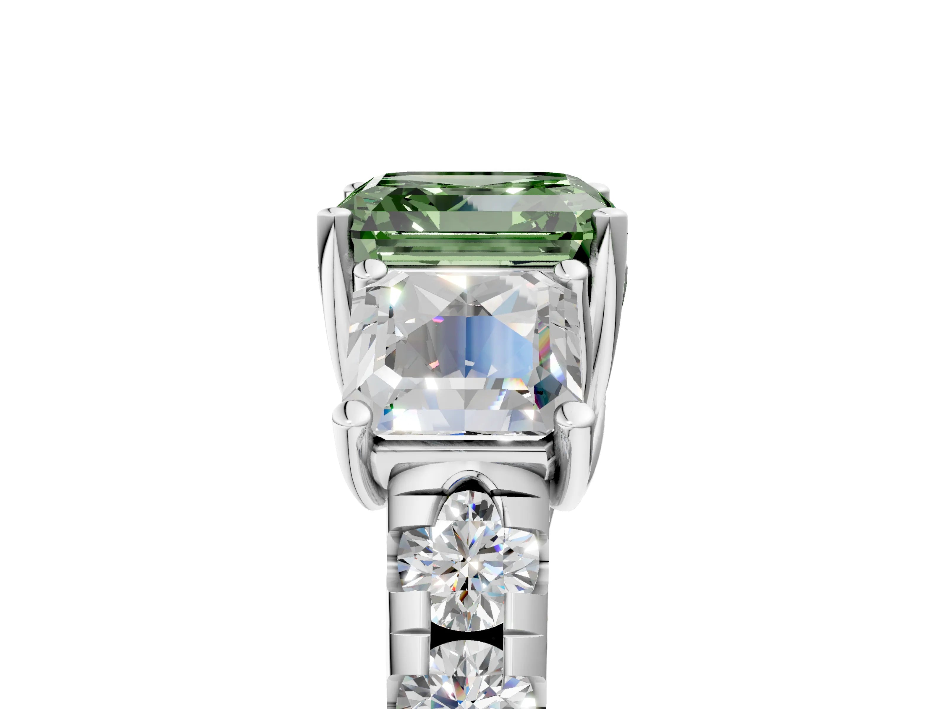 White gold Three-Stone Fancy Green Asscher Cut Diamond Pavé Band with Prong Setting_17