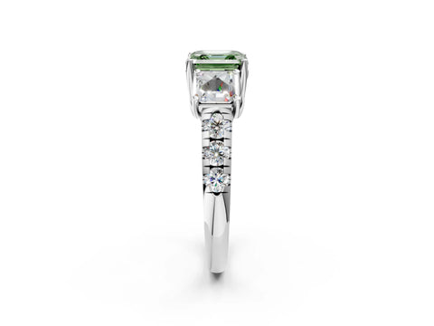 White gold Three-Stone Fancy Green Asscher Cut Diamond Pavé Band with Prong Setting_2