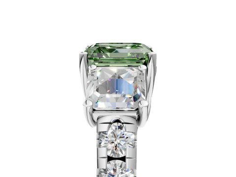 White gold Three-Stone Fancy Green Asscher Cut Diamond Pavé Band with Prong Setting_5
