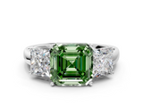 White gold Three-Stone Fancy Green Asscher  Cut Diamond Ring with Channel-Set Band and Four-Prong Setting_17