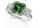 White gold Three-Stone Fancy Green Asscher  Cut Diamond Ring with Channel-Set Band and Four-Prong Setting_18