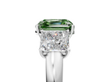 White gold Three-Stone Fancy Green Asscher  Cut Diamond Ring with Channel-Set Band and Four-Prong Setting_22