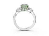 White gold Three-Stone Fancy Green Asscher  Cut Diamond Ring with Pear Side Stones in Four-Prong Setting_3