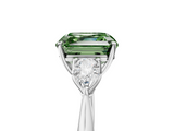 White gold Three-Stone Fancy Green Asscher  Cut Diamond Ring with Pear Side Stones in Four-Prong Setting_5