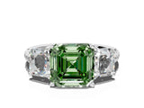 White gold Three-Stone Fancy Green Asscher Cut Diamond Ring with Round  Pavé Band and Prong Setting_118
