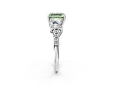 White gold Three-Stone Fancy Green Asscher Cut Diamond Ring with Round  Pavé Band and Prong Setting_120