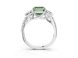 White gold Three-Stone Fancy Green Asscher Cut Diamond Ring with Round  Pavé Band and Prong Setting_121