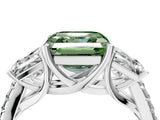 White gold Three-Stone Fancy Green Asscher Cut Diamond Ring with Round  Pavé Band and Prong Setting_122