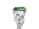 White gold Three-Stone Fancy Green Asscher Cut Diamond Ring with Round  Pavé Band and Prong Setting_123