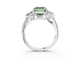 White gold Three-Stone Fancy Green Asscher Cut Diamond Ring with Round  Pavé Band and Prong Setting_27