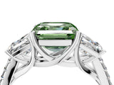 White gold Three-Stone Fancy Green Asscher Cut Diamond Ring with Round  Pavé Band and Prong Setting_28