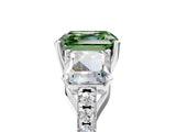 White gold Three-Stone Fancy Green Asscher Cut Diamond Ring with Round  Pavé Band and Prong Setting_29