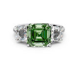 White gold Three-Stone Fancy Green Asscher Cut Diamond Ring with Round  Pavé Band and Prong Setting_48