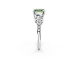 White gold Three-Stone Fancy Green Asscher Cut Diamond Ring with Round  Pavé Band and Prong Setting_50